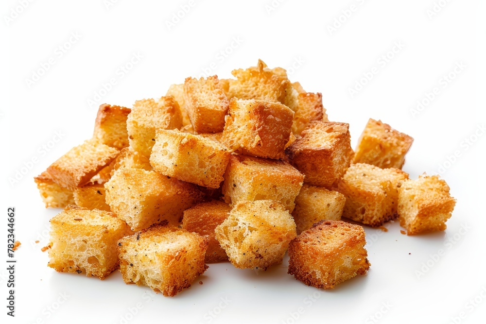 Crispy croutons on white background Crispy croutons on white background
