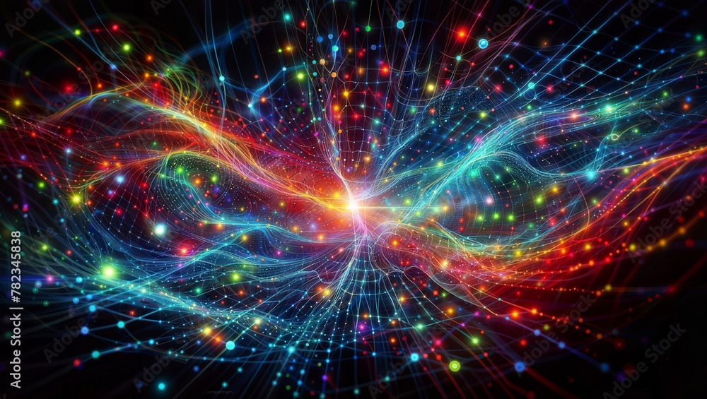 Fototapeta premium Cosmic explosion: multicolored swirling energy, shimmering stars, and luminous burst