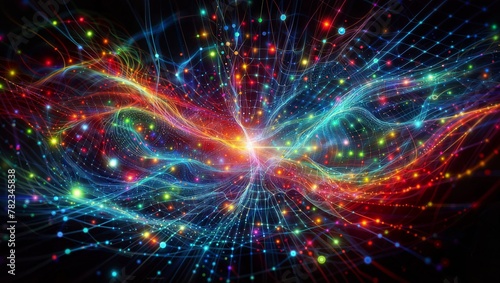 Cosmic explosion: multicolored swirling energy, shimmering stars, and luminous burst