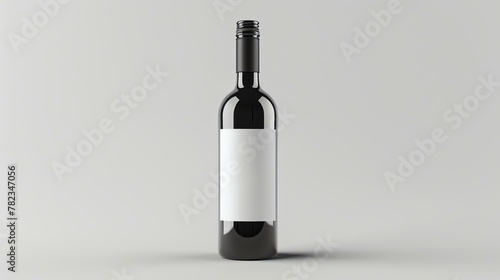 A studio shot of a single black wine bottle with a blank label against a white background.