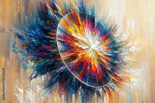 Energetic abstract explosion: vibrant colorful shapes and forms in dynamic visual captivation photo
