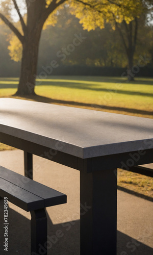 Empty table on a park background for product presentation