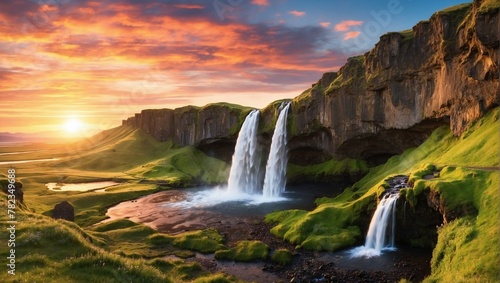 waterfall at sunset © RIYAAN