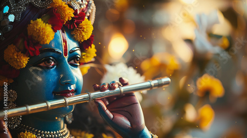 Deusa Sri Krishna com flauta
