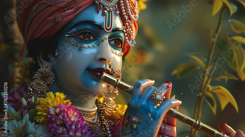 Deusa Sri Krishna com flauta photo