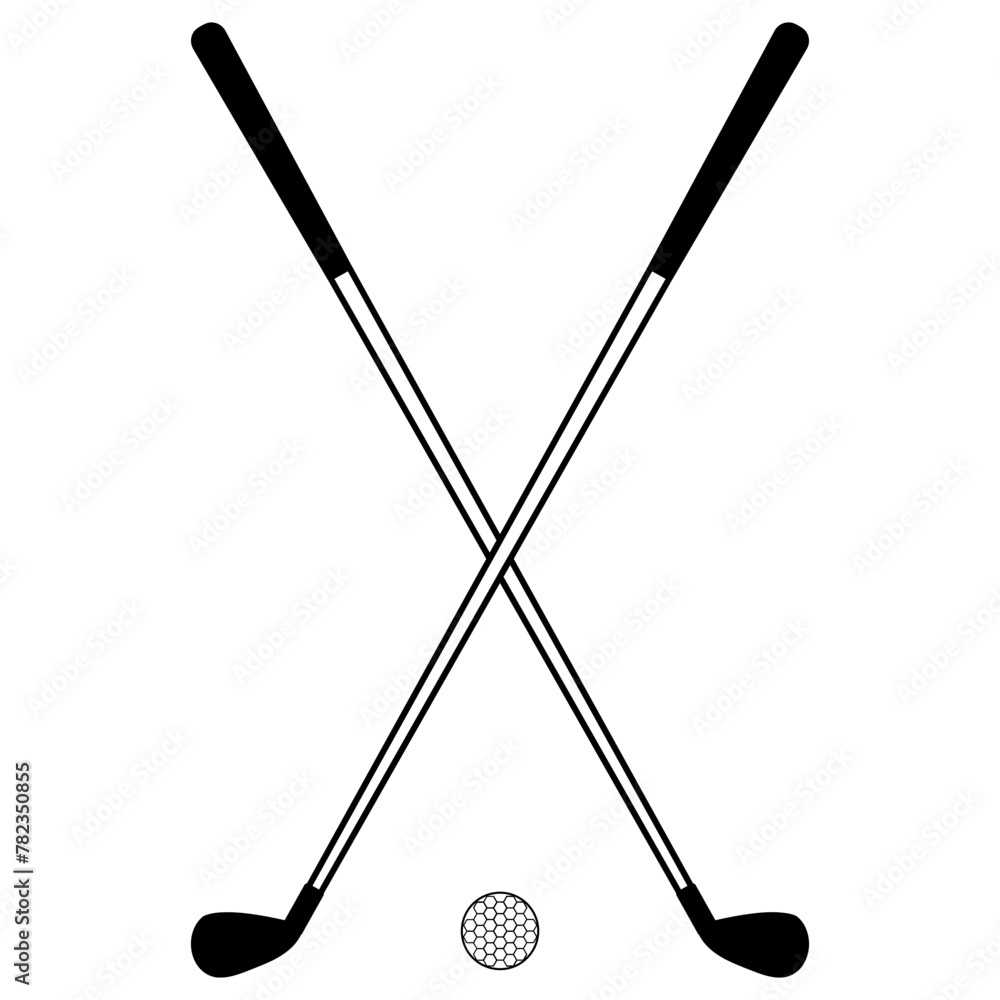 Pair of crossed iron golf club with ball line icon. Vector illustration Pair of crossed iron golf club with ball line icon. Vector illustration