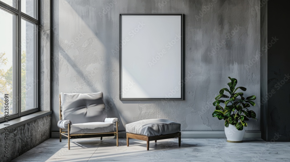 mockup poster on the living room wall. Interior mock-up. Apartment background. Modern interior design. 3D rendering mockup poster on the living room wall. Interior mock-up. Apartment background. Modern interior design. 3D rendering