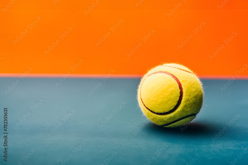 Vibrant energy on the court: A close-up of a tennis ball against a colorful background
