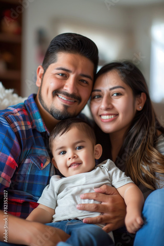 Happy New Hispanic Family at Home and Good Family Time Concept. photo