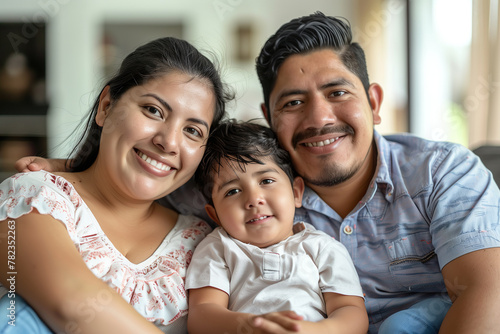 Happy Young Hispanic Family at Home and Good Family Time Concept.