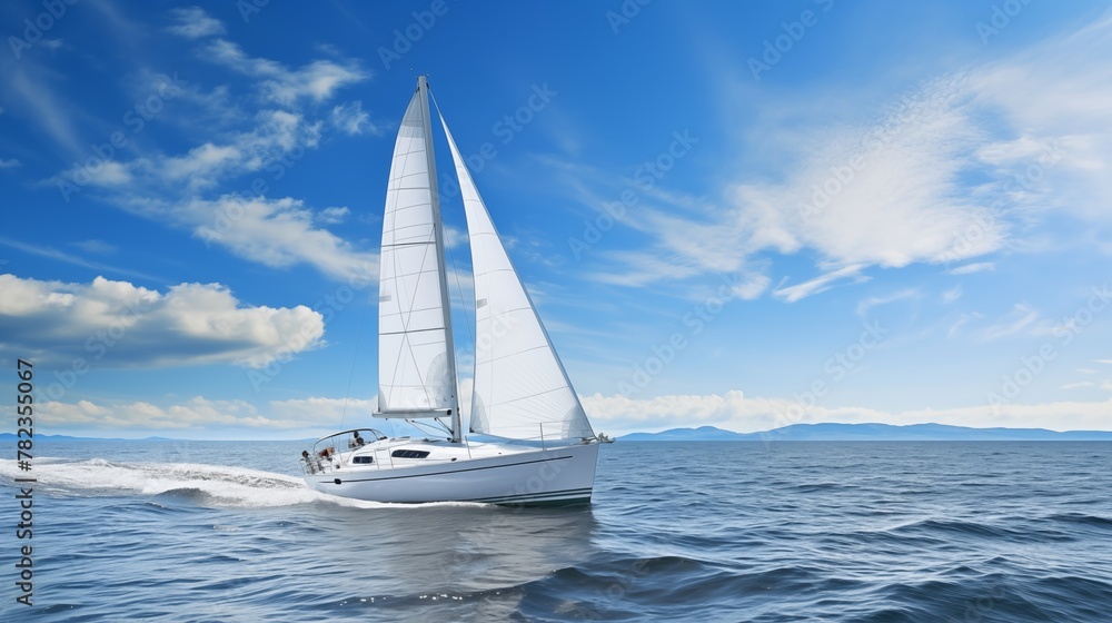 Obraz premium Sailing luxury affluent individuals indulge in yacht sailing, epitomizing a leisurely lifestyle characterized by opulence and elegance on the water. 