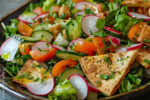 Fattoush vegan salad with traditional Lebanese ingredients