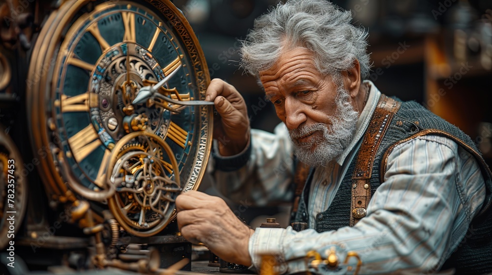 Close-up perspective of a watchmaker skillfully repairing the intricate components of antique