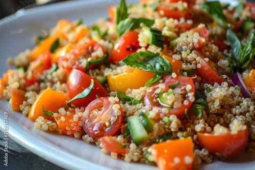 Quinoa salad with veggies and tomatoes healthy side dish suggestion