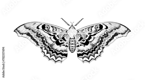 Moth Butterfly illustration  isolated black and white