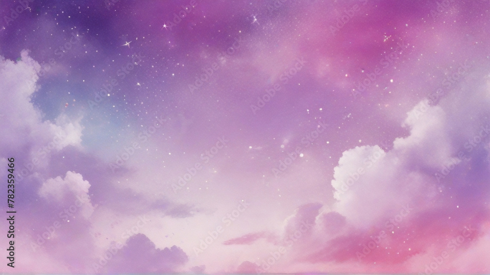 Kawaii Fantasy Pastel Colorful Sky with Clouds and Stars Background in Paper Cut and Paste Style	