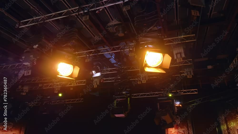 Flashing studio lights equipment on the ceiling of a TV set Flashing studio lights equipment on the ceiling of a TV set