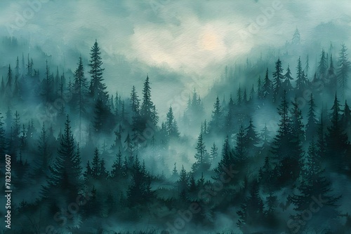 Misty Watercolor Woodland Depths. Concept Nature Photography, Watercolor Painting, Woodland Animals, Surreal Landscapes, Enchanted Forest