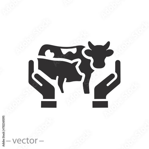 save farm animal icon, livestock protection, vet help, flat web symbol on white background - vector illustration eps10