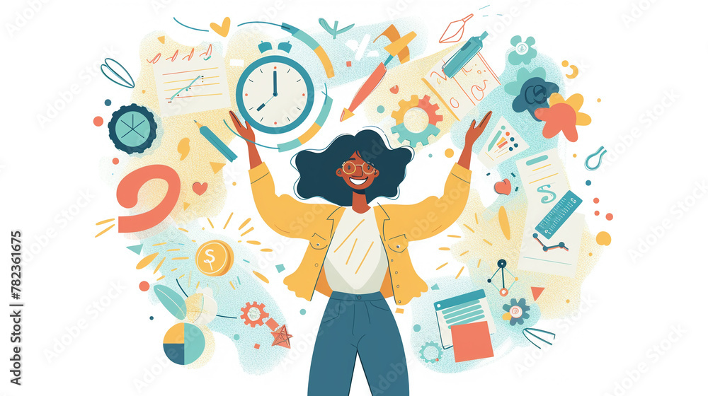 Illustration of a hand raising a certificate, surrounded by fireworks and joyful expressions of success