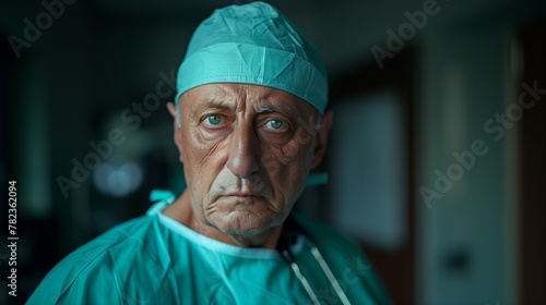 portrait of a surgeon completing an unsuccessful operation photo