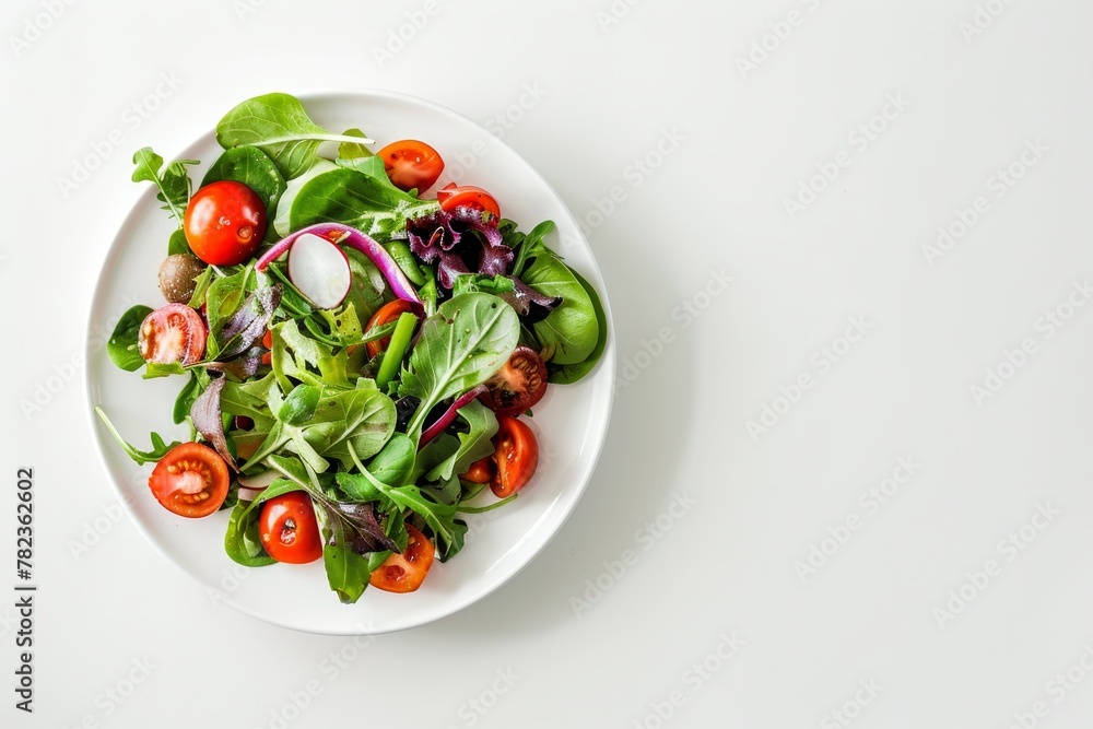 Salad on white background photographed from above Salad on white background photographed from above
