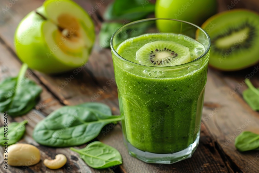 Selective focus on ingredients in green smoothie blend Selective focus on ingredients in green smoothie blend