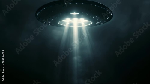 Wallpaper Mural An alien flying saucer casts a mysterious light against the backdrop of twilight. The scene unfolds with an eerie glow, suggesting the start of an extraordinary encounter between worlds Torontodigital.ca