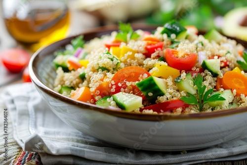 Selective focused quinoa salad with veggies
