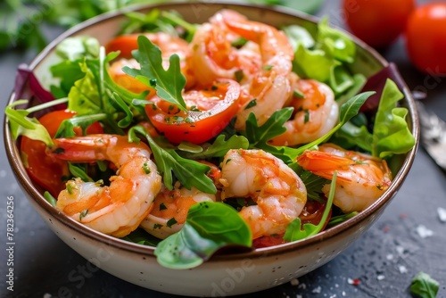 Shrimp salad with greens and tomatoes a light and nutritious meal