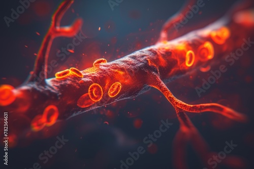 High-Tech Digital Rendering Illustrating Cholesterol Blockage in an Artery, Emphasizing the Chaos and Impact on Health Concept.