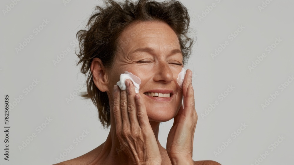 Woman Applying Facial Moisturizer Woman Applying Facial Moisturizer