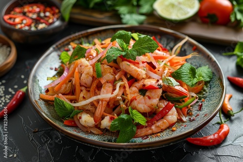 Spicy salad combining crab stick and veggies