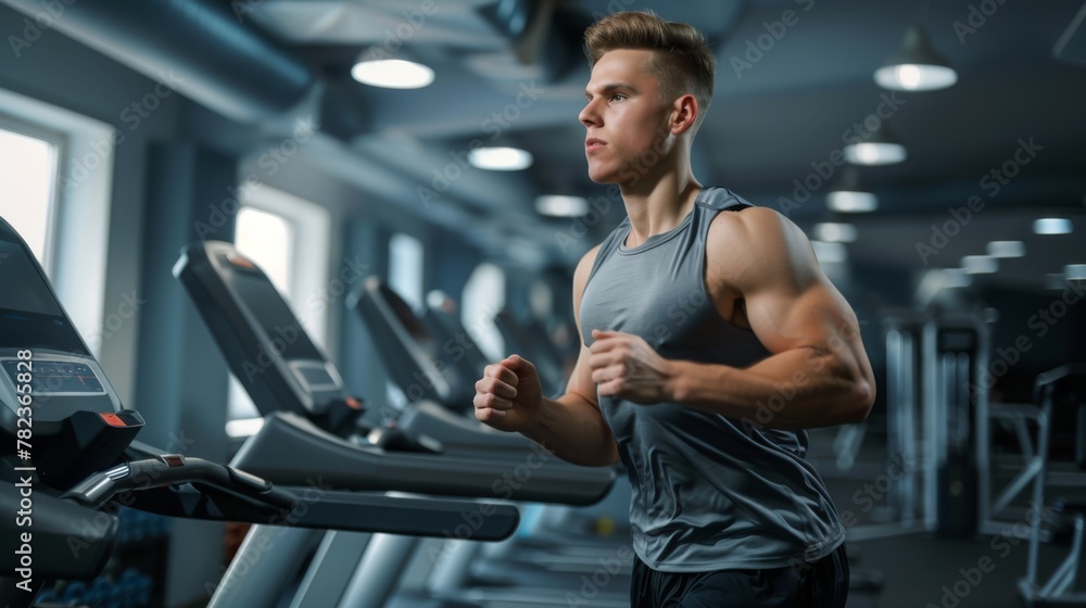 Determined Man Running on Treadmill Determined Man Running on Treadmill