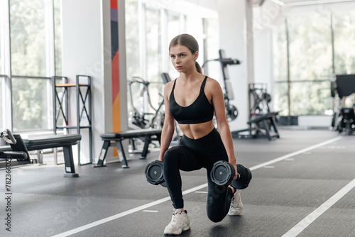 Cuadro en lienzo fit woman does dumbbell squats in fitness gym