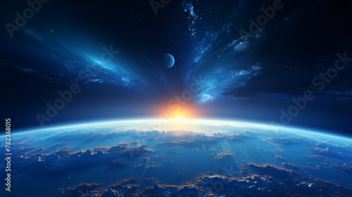 blue sunrise view of earth from space