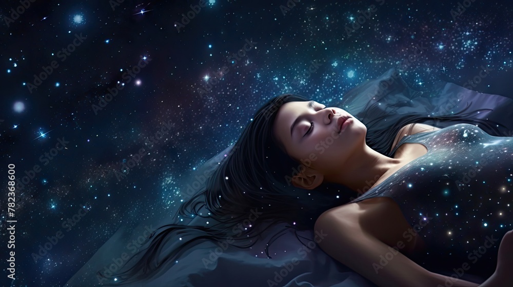Sleeping Asian Girl Floating in Cosmic Space Generative AI Sleeping Asian Girl Floating in Cosmic Space Generative AI