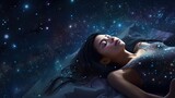 Sleeping Asian Girl Floating in Cosmic Space Generative AI
