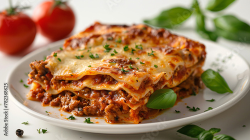 Plate of Lasagna on a White Background