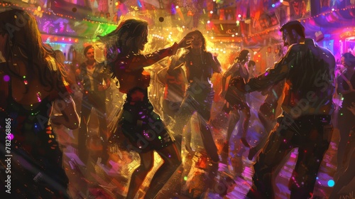Vibrant Dance Floor Scene with Dynamic Club Lighting