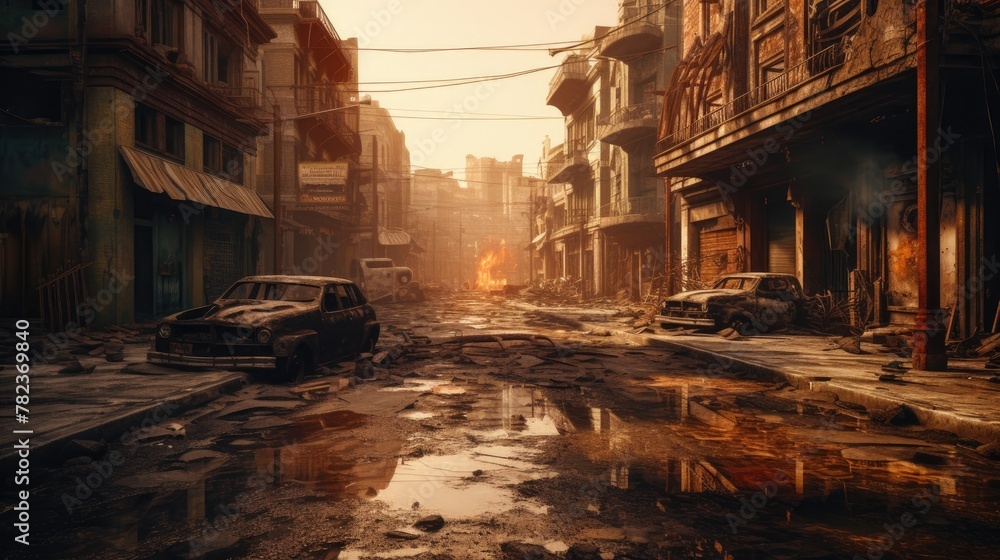 Abandoned City Street in Aftermath of Disaster Generative AI
