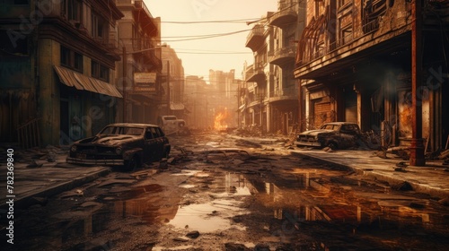 Abandoned City Street in Aftermath of Disaster Generative AI photo