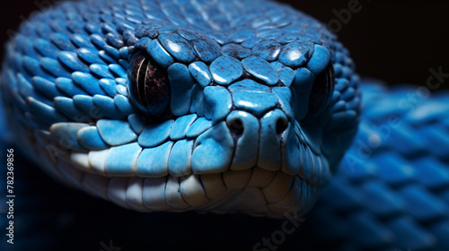 Blue viper snake closeup face