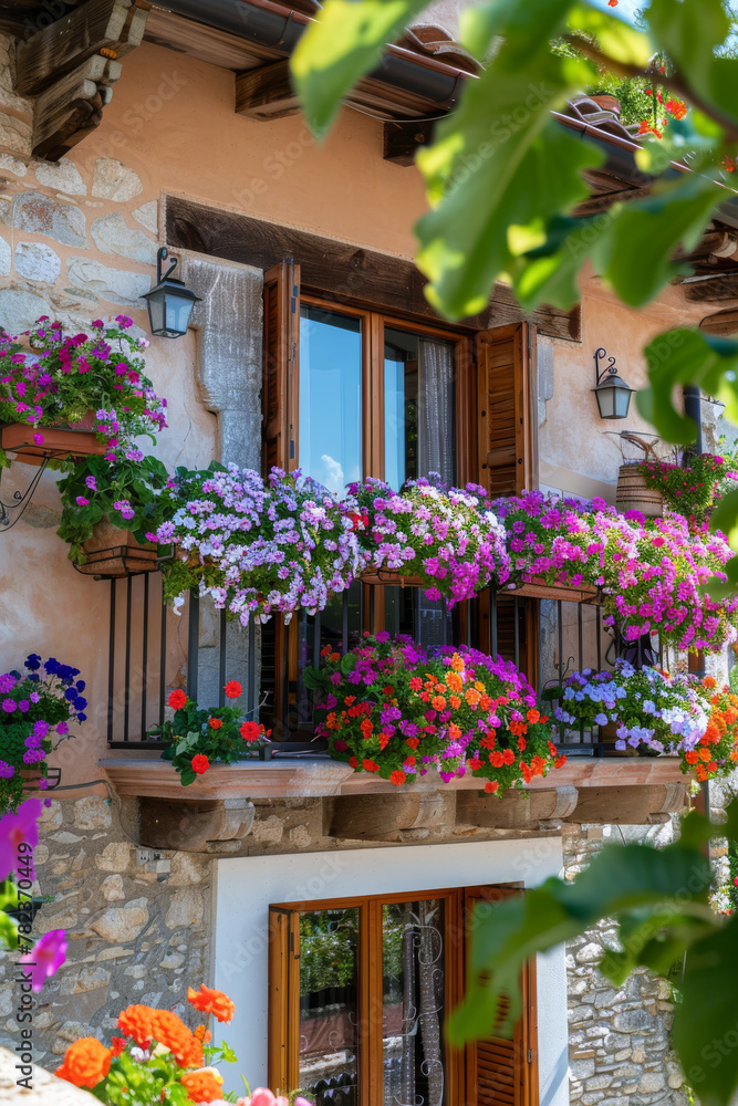 Obraz premium Italian Petunia Balcony - Colorful Summer Scene 