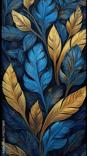 Elegant Autumn Foliage in Blue and Gold Generative AI © AlexandraRooss