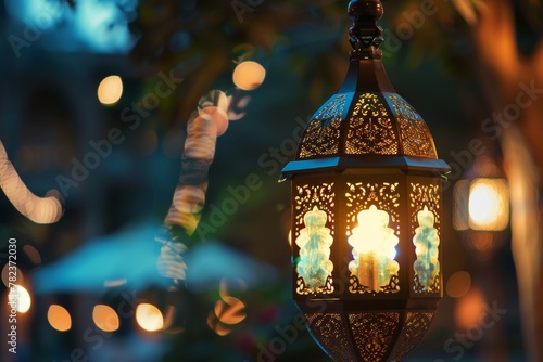 Ramadan photo with gorgeous lantern and warm wishes