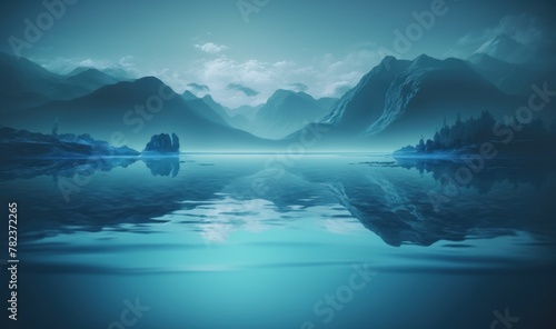 Serene Blue Landscape with Tranquil Waters Generative AI