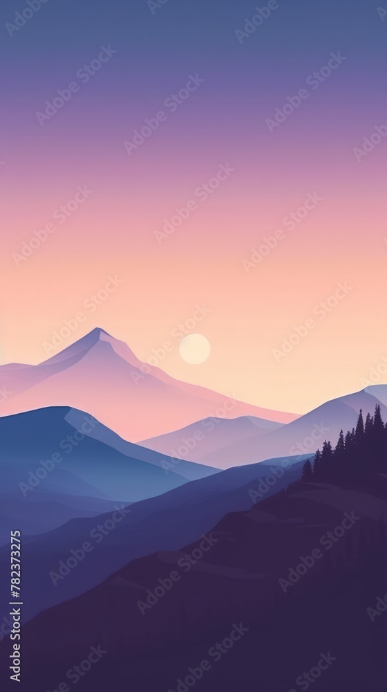 Serene Lavender-Hued Mountainscape at Dusk Generative AI