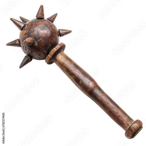 Antique Wooden Flanged Mace, Displaying Medieval Weapon Design, Symbolizing Historical Warfare and Craftsmanship.