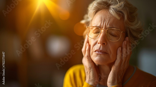 Portrait of middle-aged woman, menopause hot flash concept photo